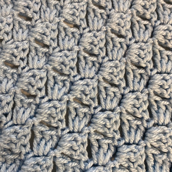 Handmade Crochet Baby Blanket 36” x 34” Soft  Diagonal Pattern Blue Green White - Picture 5 of 5